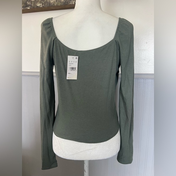 LUSH Corset Style Long Sleeve Top / Olive Green / Coquette Girl / Size: Large - Picture 3 of 5